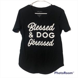 Dog lover Graphic Tee Blessed & Dog Obsessed Size Small, black Dog lover
